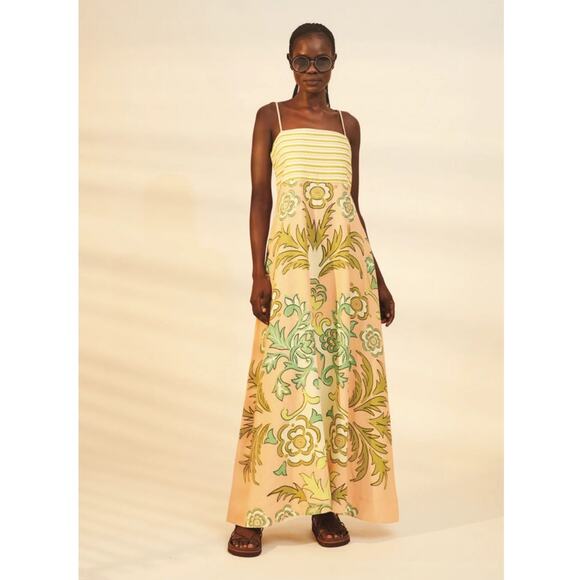 NWT La Maise Studio Lucia Linen Maxi Dress in Pink Placement Size Large - Picture 1 of 9